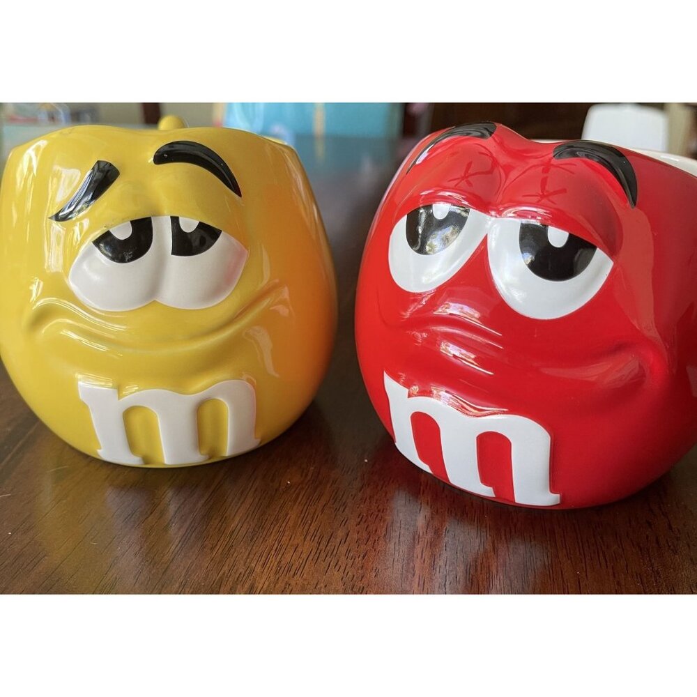 M &M's World Set of (2) 3D Character Face Mugs Red & Yellow Cups